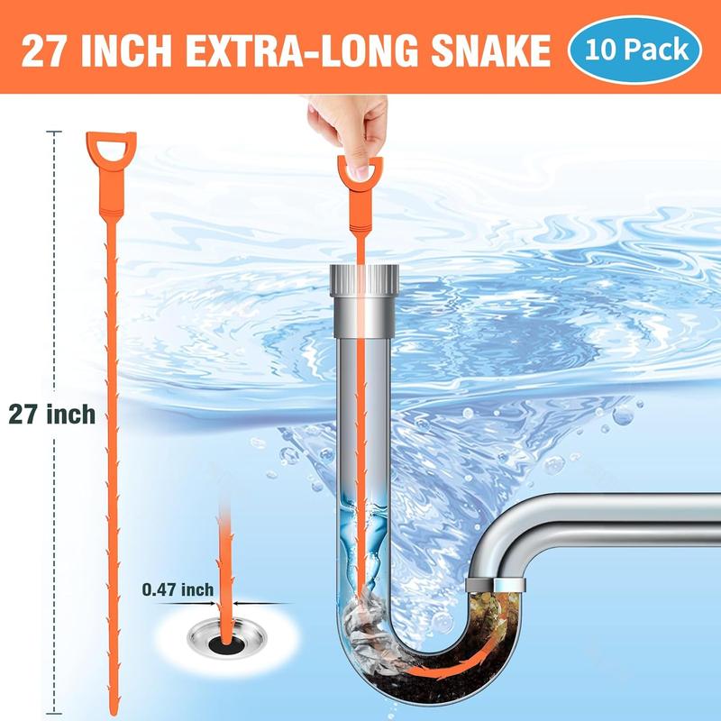 10 Pack 27 inch Long Drain Clog Remover, Drain Snake Clog Remover Tool Drain Cleaner Hair Clog Remover Sink Snake Drain Hair Catcher for Shower Kitchen Sink Bathroom Tub Sewer