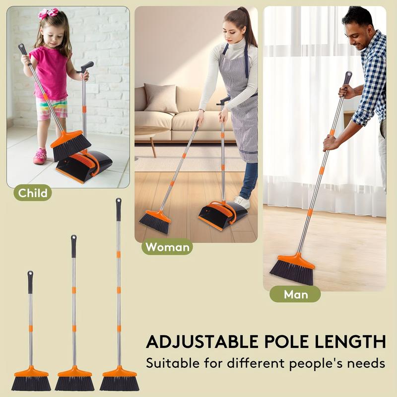 Broom and Dustpan Set for Home, Office, Indoor&Outdoor Sweeping, Stand Up Broom and Dustpan