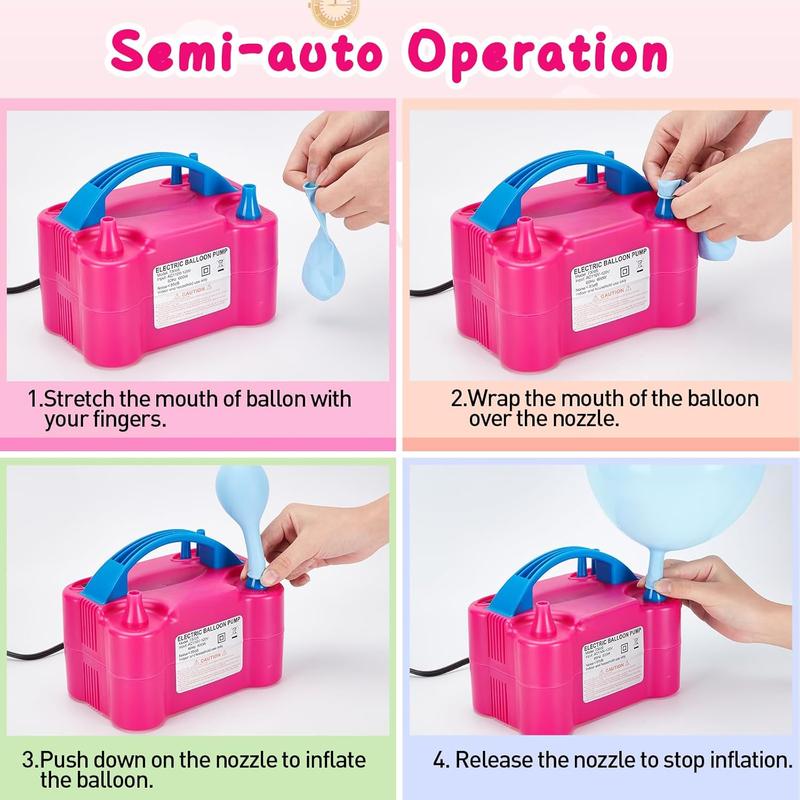 Electric Air Balloon Pump, Rose Red Portable Dual Nozzle Inflator Blower for Party Decoration