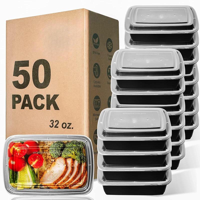 Meal Prep Containers, 32OZ 50 Pack Extra-thick Food Storage Containers with Lids, Plastic Microwavable Bento Box Reusable Storage Lunch Boxes BPA Free, Stackable, Dishwasher Freezer Safe