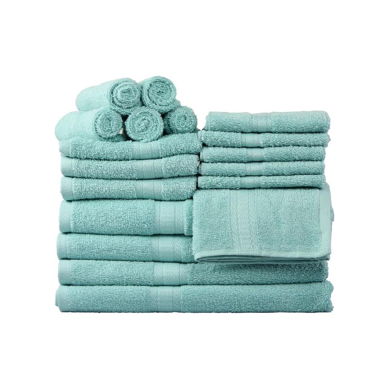 Basic Solid 18-Piece Bath Towel Set Collection, Black Cotton Hand