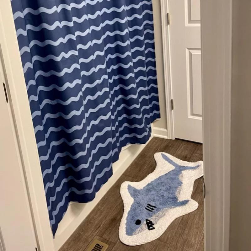 Shark Shaped Bathroom Rugs 38x20 inch Area Rugs Blue Absorbent Bath Rugs Non-Slip Shower Rug Bath Mats for Bathroom Kitchen Sink Bedroom Floor Mat Carpet