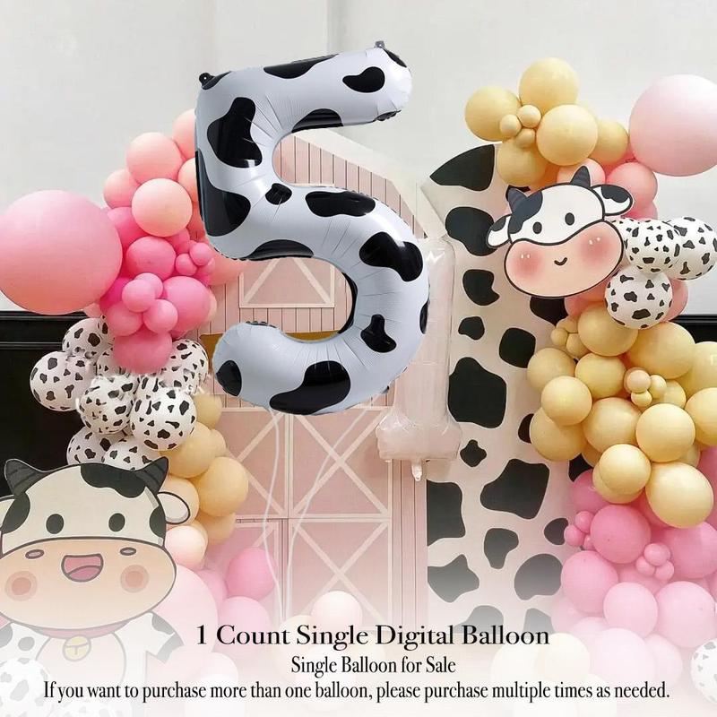 Cow Print Number Balloon, 1 Count 40 Inch Number Balloon, Number Balloon for Birthday Party, Party Decoration Balloon, Party Favor Supplies