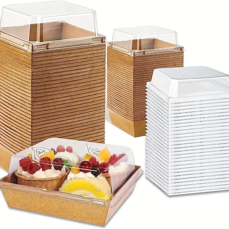 Paper Dessert Boxes with Clear Lids, 50pcs Disposable Food Cake Containers, Mini Deli Boxes, Bakery Take Out Containers for Picnics, Sandwiches, Cookies, Fruit, Party Supplies