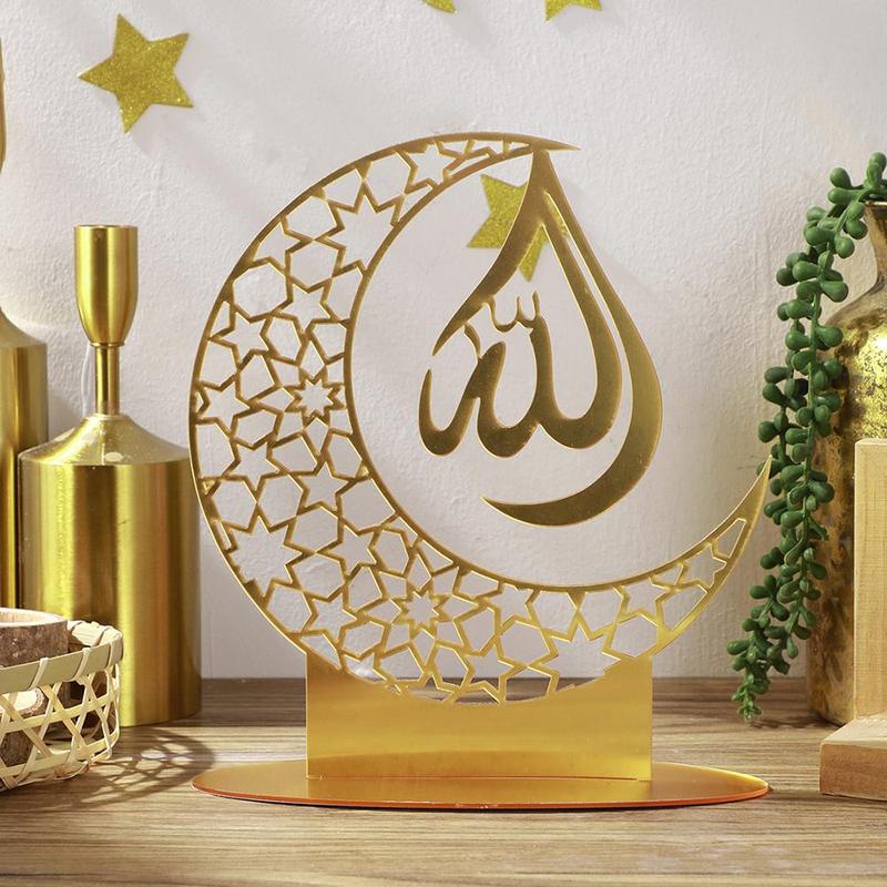 Ramadan Moon Design Desktop Ornament, 1 Count Spring Hollow out Acrylic Decoration, Ramadan Decorations, Home Decor for Living Room Bedroom Office