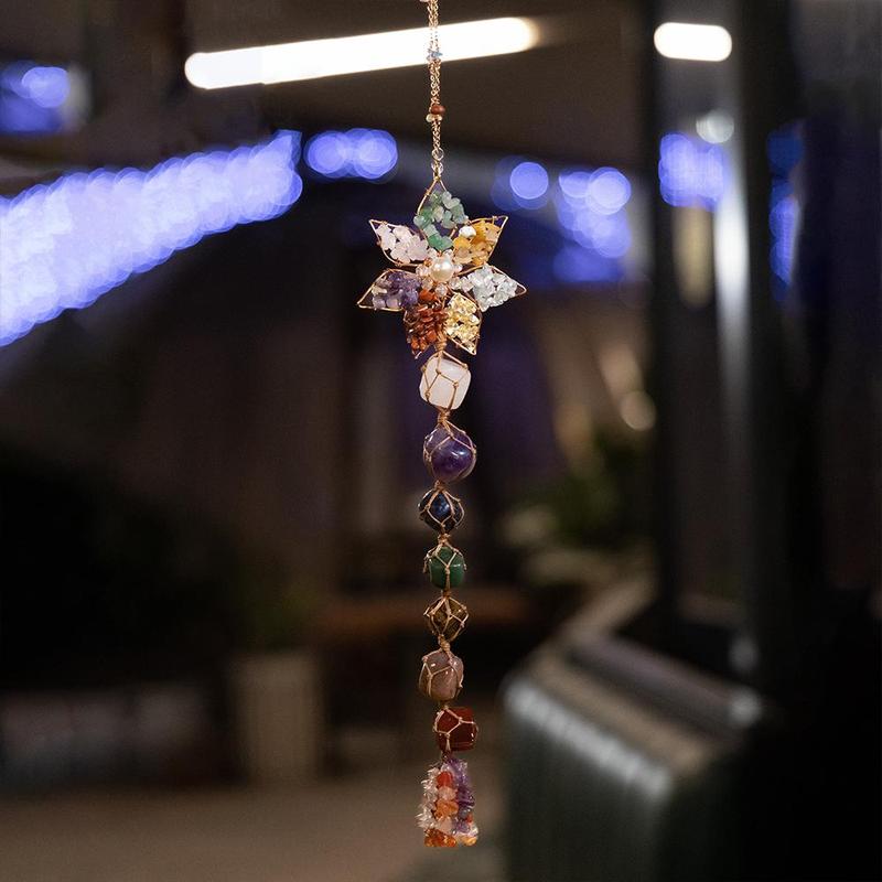 Colorful Woven Stone Pendant, Boho Style Dream Catcher, Hanging Decor for Home Living Room Courtyard Garden Window Decoration