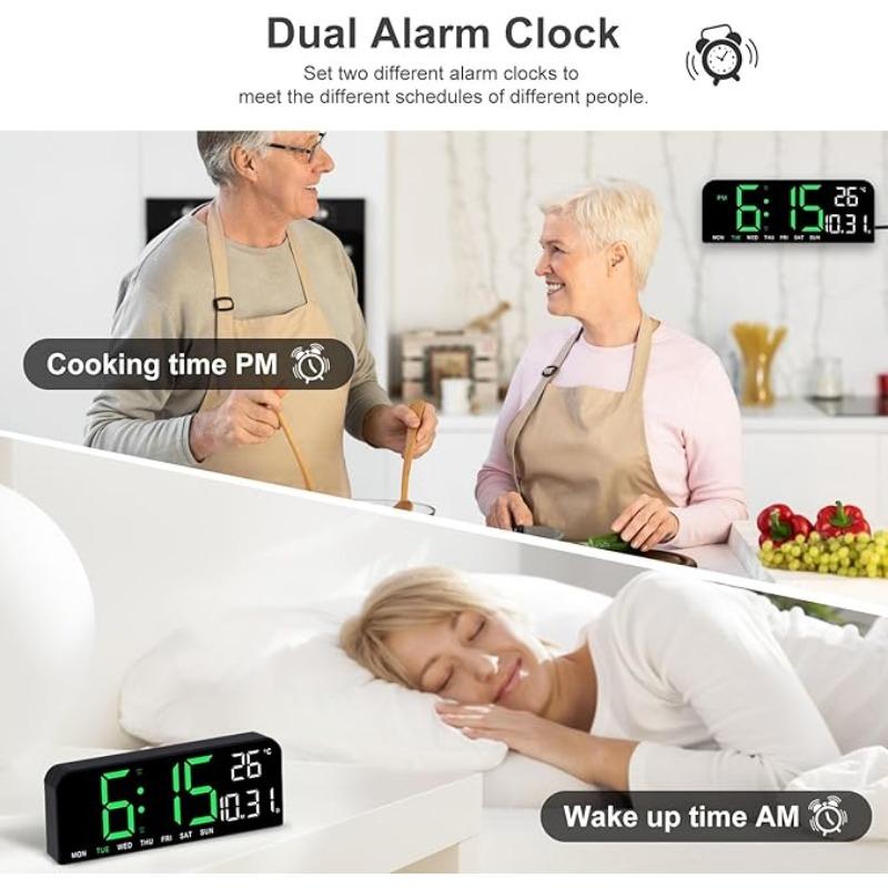 Luminous 10‘’ Large Screen LED Alarm Clock - Displays Week, Temperature, Humidity, and Timer - Perfect for Bedroom, Living Room, and Office Decoration with Modern Design