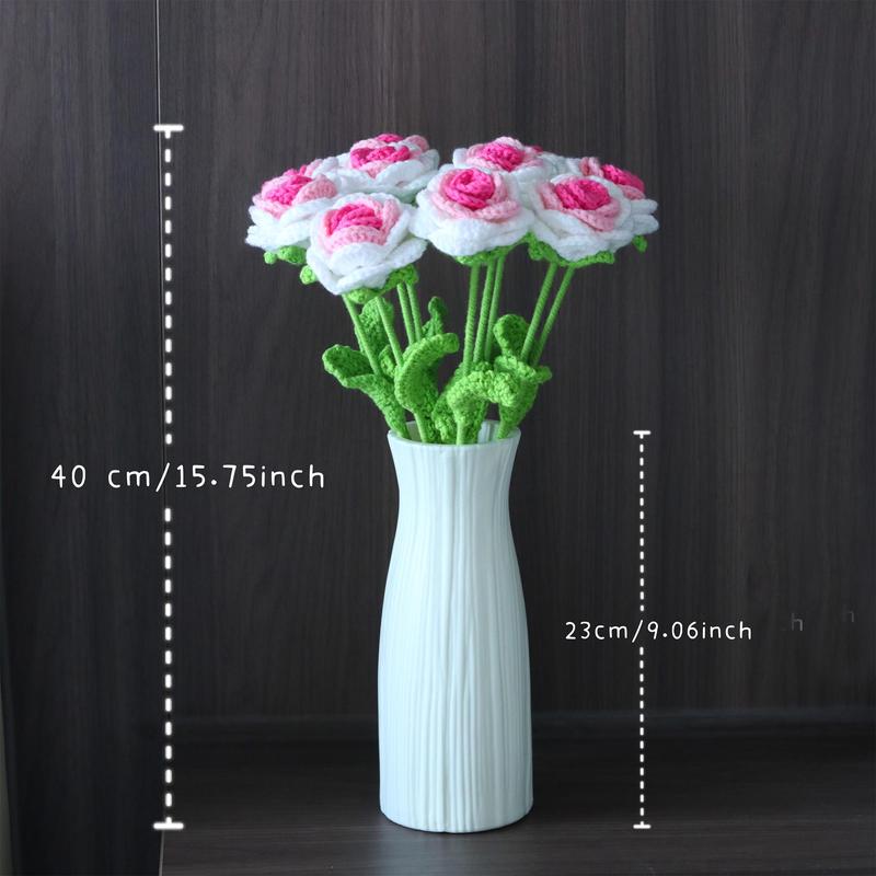 Halloween Artificial Rose Flower Bouquet with 1 Vase & 10pcs Crochet Flower, 11pcs set Fall Decor 2024 Handmade Knitted Flowers & Plants Ornament for Home & Wedding Party Decor, Room Decor, for Halloween Decor, Fall Decor, Home Decor 2025, Men Gifts