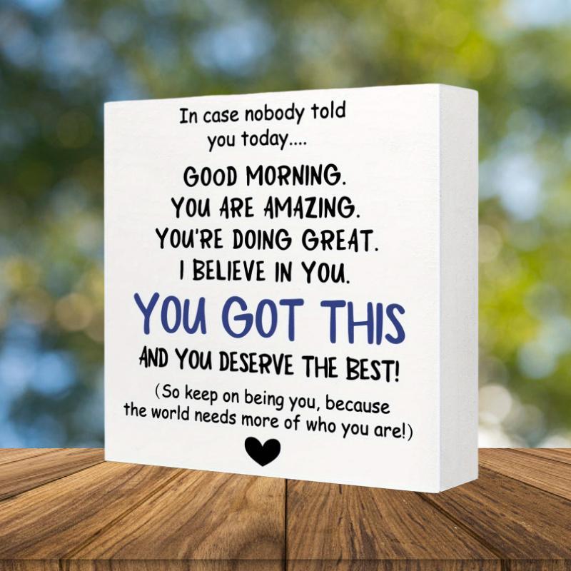 Inspirational Positive Thinking Encouragement Sign, 1 Count Letter Pattern Funny Square Desktop Sign, Home Living Room Desk Table Party Decoration