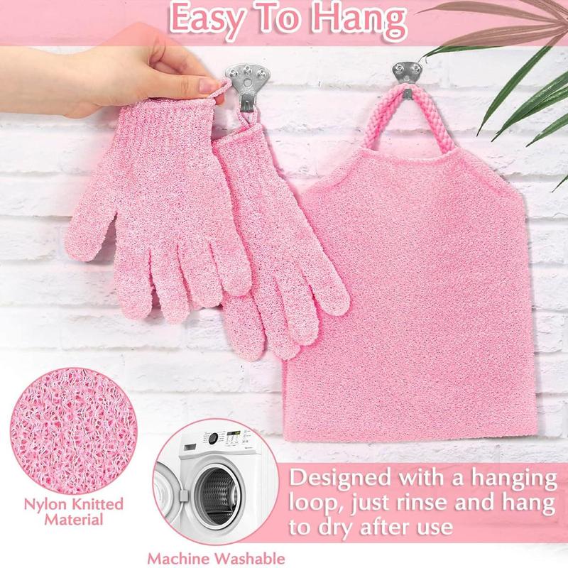 Exfoliating Bathing Towel Set, 2pcs Including Exfoliating Bathing Glove & Stretchable Bathing Towel with Handle, Bathing Accessories for Home Hotel Salon