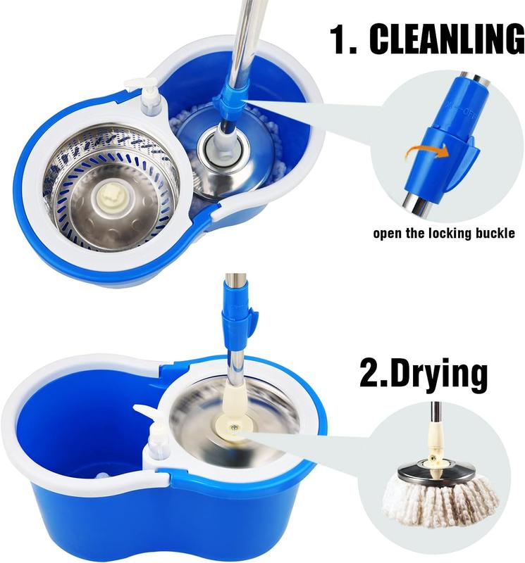 Spin Mop and Bucket with Wringer Set, 360° Mop and Bucket System with 3 Microfiber Mop Refills and 61