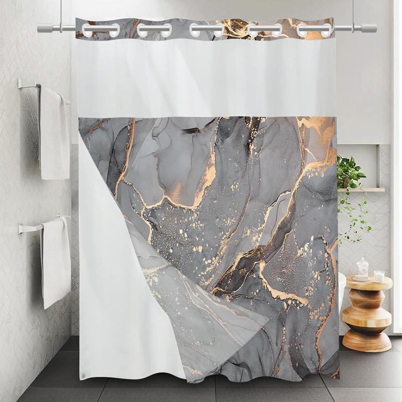 Marble Pattern Shower Curtain, Waterproof Hook Free Design Shower Curtain Bathroom Accessory, Bathroom Supplies for Home Decor, Room Decor, Fall Decor, Bathroom Gadgets 2024, Bathroom Accessories