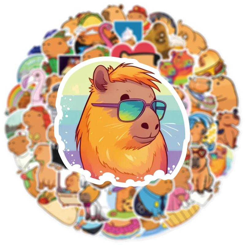 Self-adhesive Graffiti Stickers Ornaments for Kids Room Decor, 50pcs Cartoon Cute Capybara Series Car Stickers Decals, Waterproof Decorative DIY Creative Funny Sticker for Home Decor Wall Decor