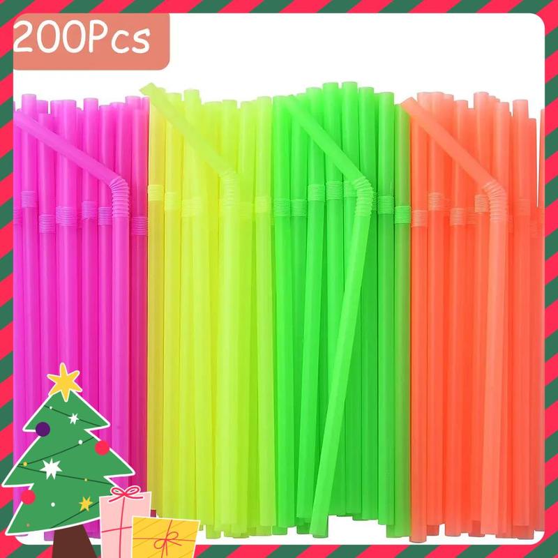 Colorful Disposable Drinking Straws, 200pcs Portable Bendable Plastic Drinking Straws, Drinking Supplies for Home Party Festival Picnic Outdoor Dining Room