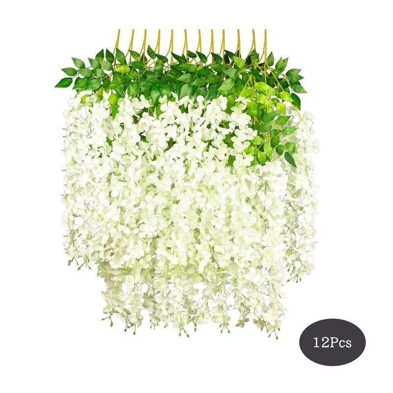 Room Decor Hanging Artificial Wisteria Flower, 12pcs Lifelike Hanging Fake Rattan Flower, Greenery Decoration for Indoor Outdoor Garden Wedding Party, Summer Decor 2024,  Fall Decor, Boyfriend Gifts, Halloween Decor