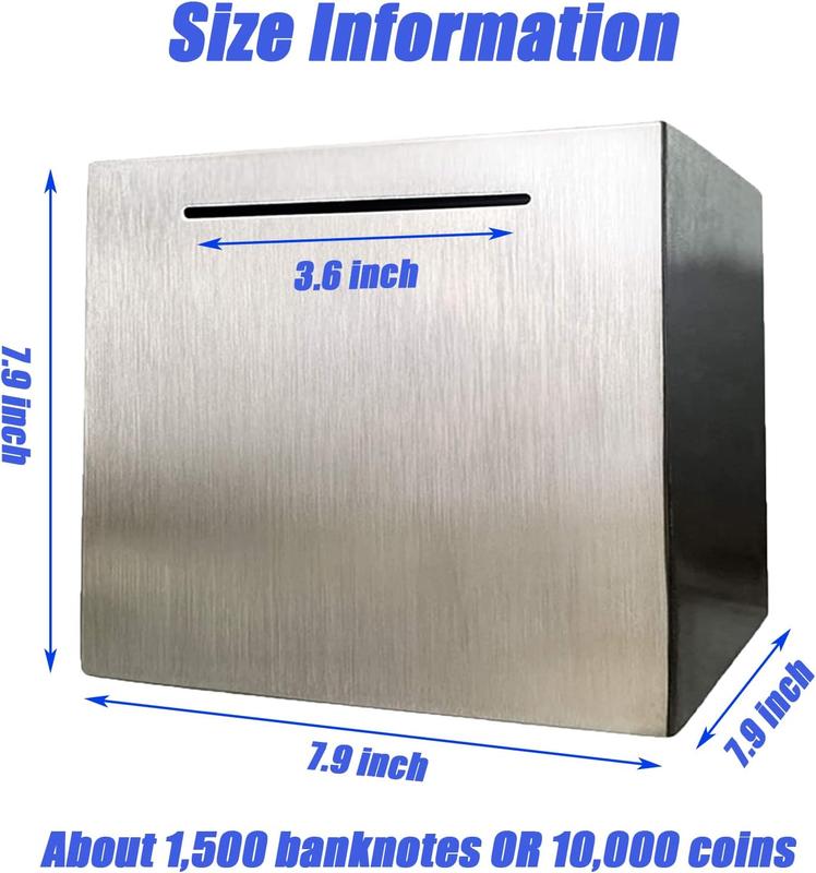 Piggy Bank Money Safe Box Bigger Savings Bank Stainless Steel Money Bank Cash Coin Jar for Adults Boys Grils 7.9 inch