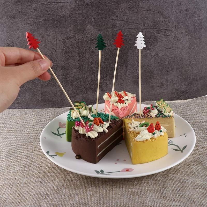 Christmas Tree Star Shell Football Design Cocktail Picks, 50 100pcs Wooden Appetizer Picks, Fancy Party Food Fruit Skewers for Christmas Charcuterie Cups Sandwich Cheese