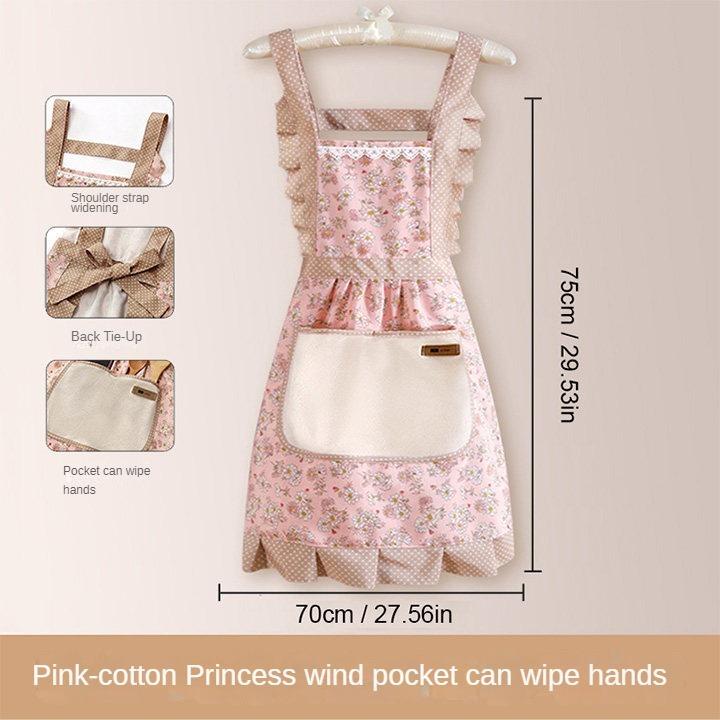 Cotton Floral Princess Apron Women's High-Grade Household Waterproof and Oil-Proof Bib Cute Hand-Wiping Skirt Wholesale egg apron birthday gift Flower