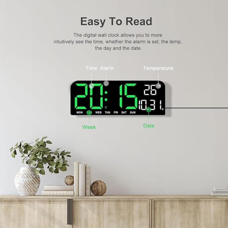 Luminous 10‘’ Large Screen LED Alarm Clock - Displays Week, Temperature, Humidity, and Timer - Perfect for Bedroom, Living Room, and Office Decoration with Modern Design