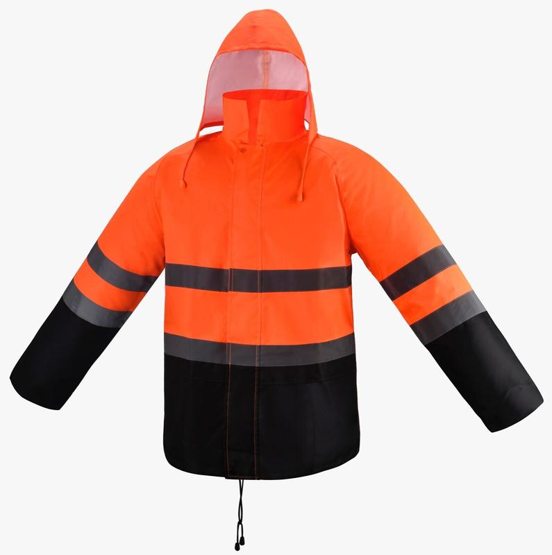 FX SAFETY Class 3 Orange Rain Suit   Includes Jacket with hood and Rain  Pants High Visibility Reflective Black Bottom Waterproof Reusable