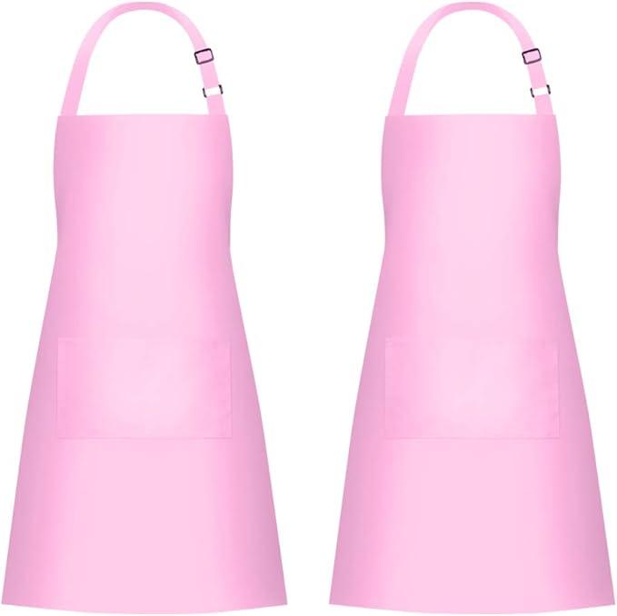 2 Pack Bib Aprons with 2 Pockets Cooking Chef Kitchen Apron for Women Men, Pink