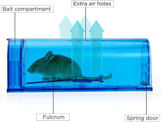 Catch and Release Humane Mouse Trap | Pet-Safe No Kill Mice Trap for Indoor Outdoor Use | Mouse Trap Cage for Mice Rodents - Non-Killer, Safe for Dogs & Cats (Blue)