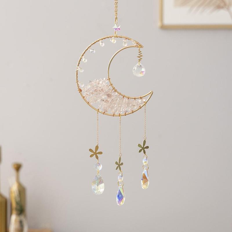 Creative Hanging Decor, 1 Count Artificial Crystal Moon Sun Catcher, Home Decor for Living Room Bedroom Garden Party Wedding