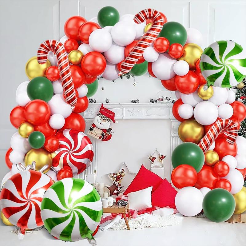 126 Red Green White Christmas Balloon Garland Arch Kit, Gingerbread Holiday Balloon Arch Kit Xmas Christmas Decorations Balloons Christmas Party Garland Balloons Candy Cane Balloon Arch Kit