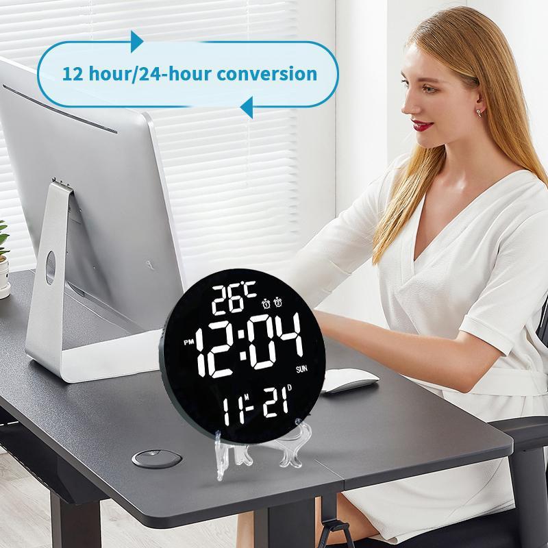 USB Rechargeable Wall Clock, 1 Count Digital Clock with Temperature & Date Display, Adjustable Brightness Electronic Clock for Home Office