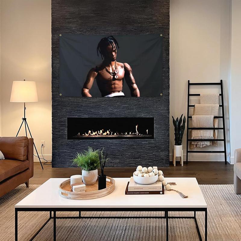 Travis Tapestry Rodeos Album Cover Iconic Rap Rapper Tapestry Funny Poster Durable Man Cave Wall Flag 3x5 Feet Banner with 4 Brass Grommets College Dorm Bedroom Living Room Decor, orange