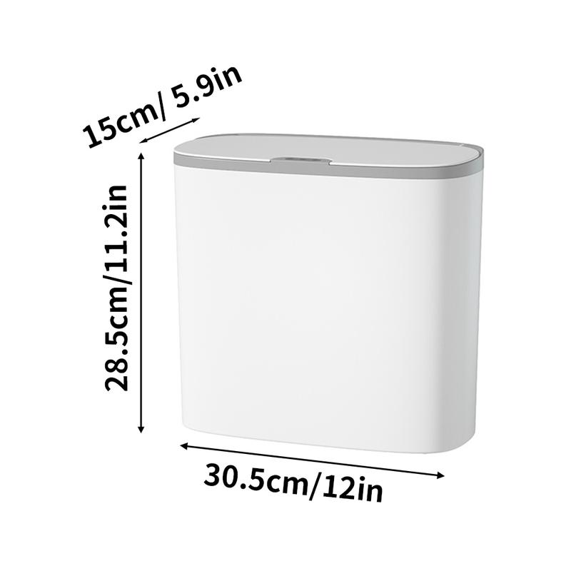 Automatic Trash Can with Lid, 3.8 Gallon Slim Compact White Plastic Smart Trash Can with Narrow Motion Sensor, Wall Mountable for Bedroom, Bathroom, Toilet and Kitchen Hand