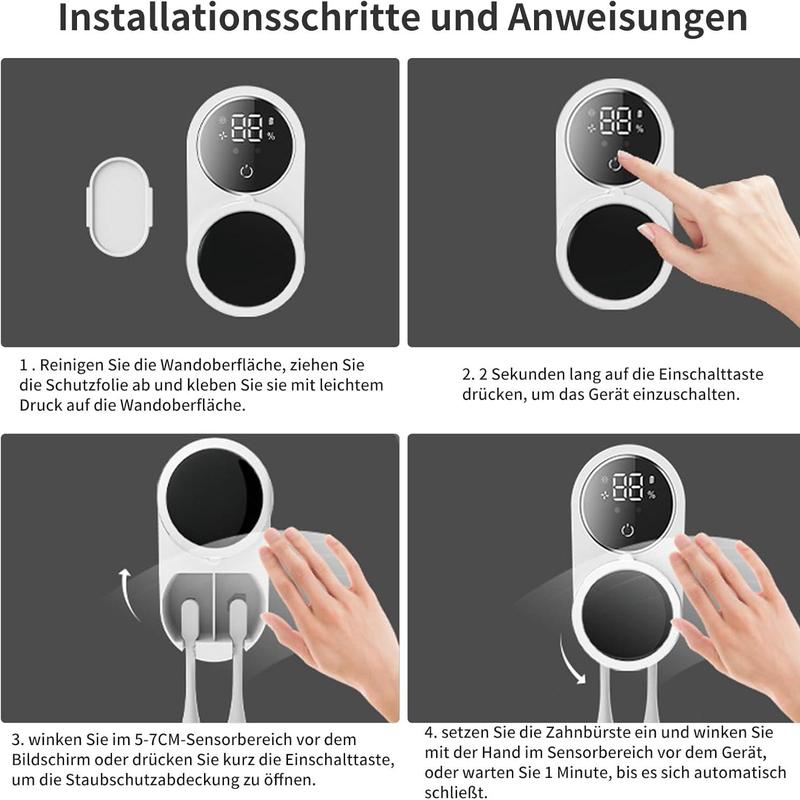 Wall Mounted Toothbrush Sterilizer, Rechargeable Toothbrush Holder, UV-C Toothbrush Cleaner with LED Smart Screen, Personal Care Appliances, Christmas Gift