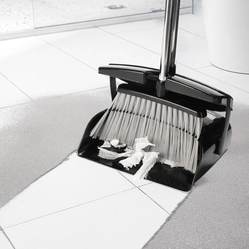 Broom and Dustpan Set with Lid for Home - Upright Dustpan Broom Combo for Apartment and Household Use