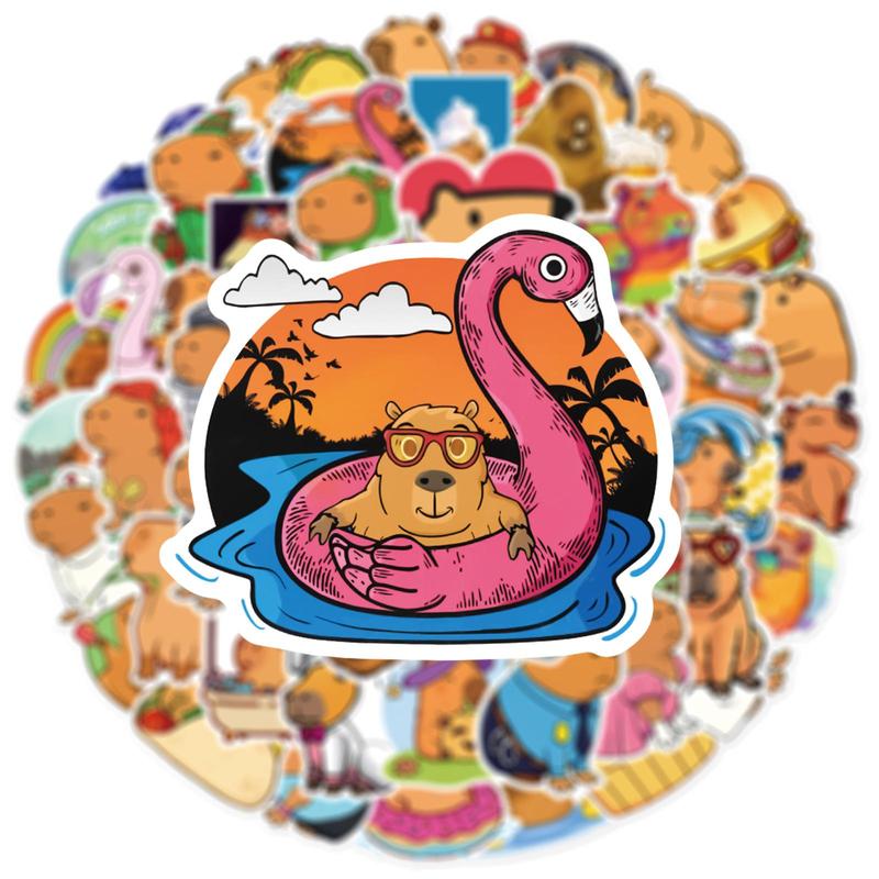 Self-adhesive Graffiti Stickers Ornaments for Kids Room Decor, 50pcs Cartoon Cute Capybara Series Car Stickers Decals, Waterproof Decorative DIY Creative Funny Sticker for Home Decor Wall Decor