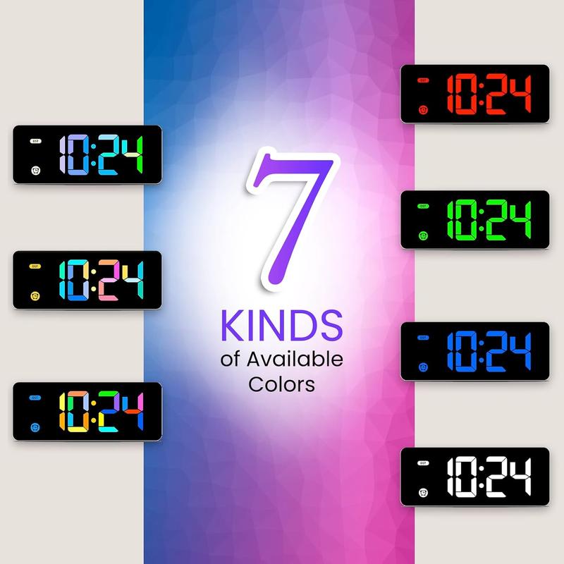 Alarm Clock for Kids -Digital Clock with 7 Color, 4 Dimmable Backlight & 3 Adjustable Volumes, 12 24 Hour, Snooze, Small Clocks for Classroom Bedroom Decor Set