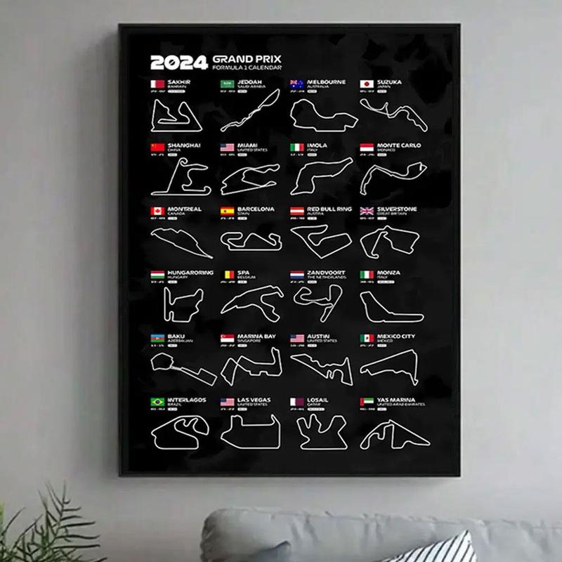 2024 Formula Racing Track Diagram Canvas Painting without Frame, Modern Wall Art Painting, Wall Art Decor for Home Living Room Bedroom Office School