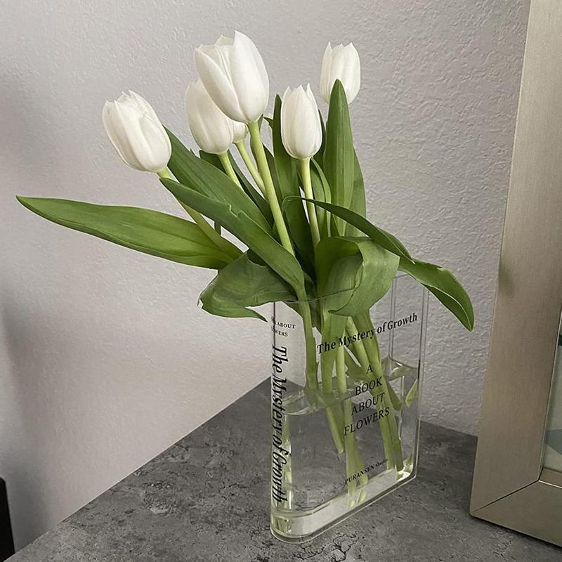 Clear Book Flowers Vase - Cute Bookshelf Decor; Unique Vase for Book Lovers, Artistic and Cultural Flavor Acrylic Vases for Home Office Decor, A Book