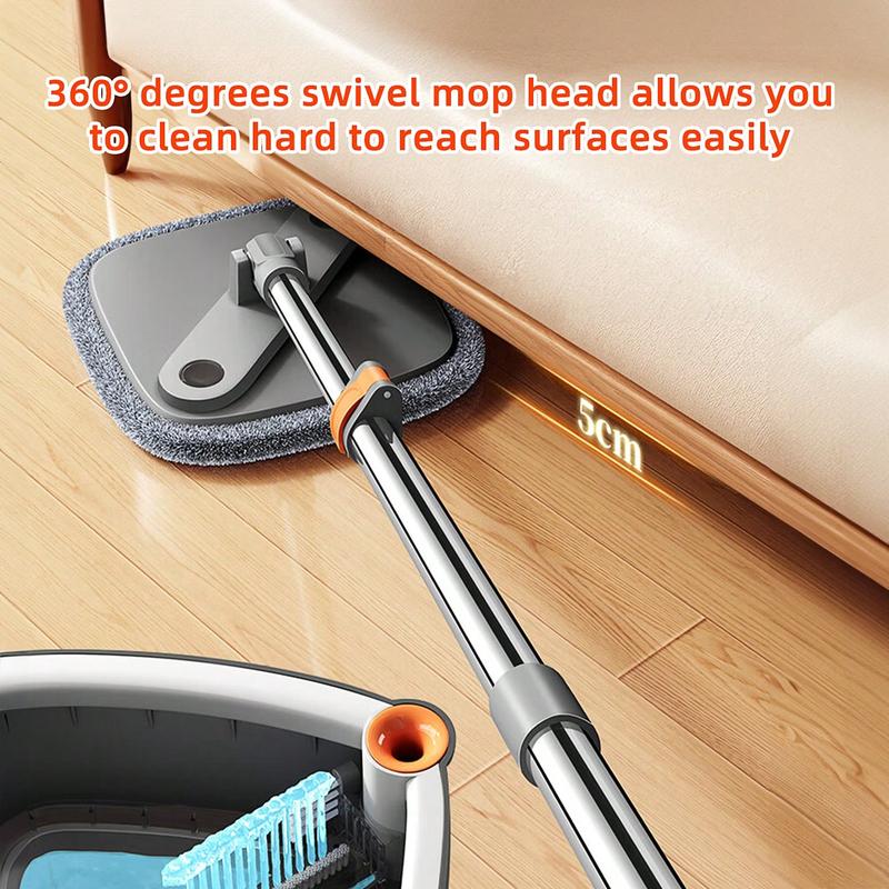 Spin Mop And Bucket, Mop And Bucket With Wringer Set For Home Cleaning Mops With Separate Dirty And Clean Water Wet And Dry Mop For Floors (Square Spin Mop, 2 Washable Microfiber Mop Pads)