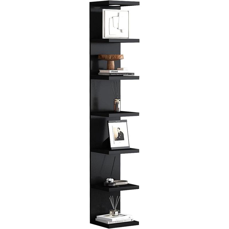 Versatile 7 Tier Wall Shelf Unit,Black Lack Wall Shelf,Display Floating Shelf with LED Remote Control Light