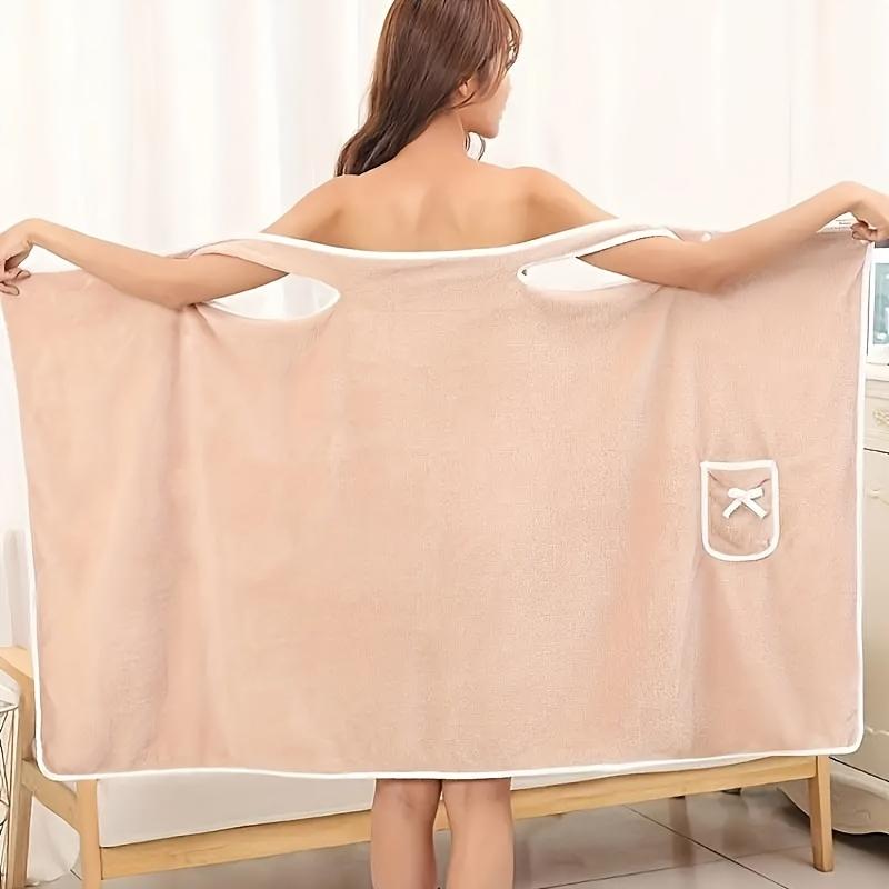 1 Set Of Women's Bath Towel, Wearable Bath Towel With Pockets, Super Soft Adjustable Bathrobe, Bathroom Beach Swimming Change, Ideal Household Items