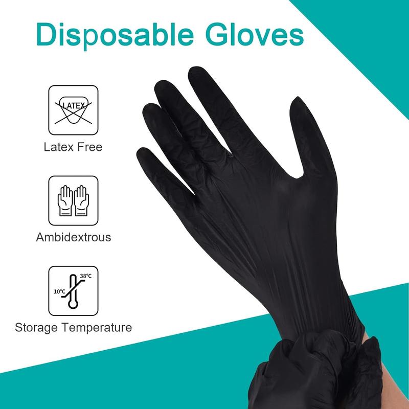 Black Vinyl Exam Gloves, 4 mil, Disposable Latex-Free Plastic Gloves for Medical, Cooking & Cleaning, 100-ct Box Household Kitchen Rubber