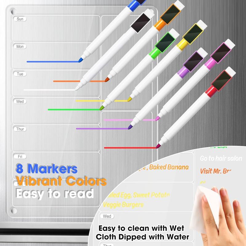 Acrylic Magnetic Calendar, Acrylic Meal Planner Magnetic Menu Board for Kitchen Fridge w  8 Markers, Clear Weekly Calendar Planning Board Noteboard Refrigerator Dry Erase Board to Do Grocery Shopping List Chore Chart, 12.8x9’’ Decor Gift