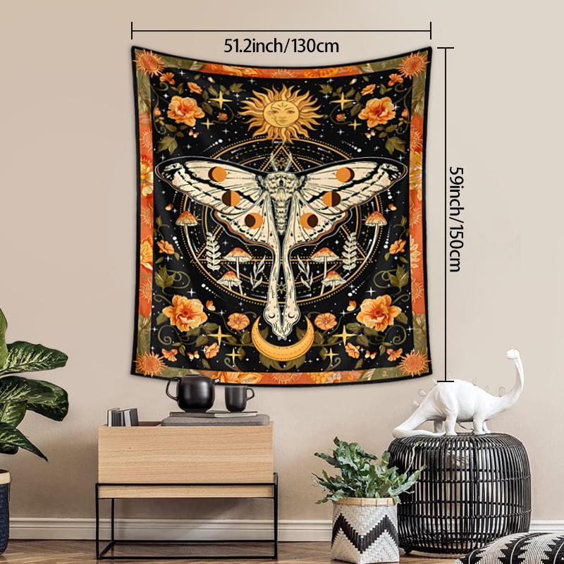 Bohemian Style Sun & Moon Pattern Tapestry, 1 Count Vintage Flower Pattern Tapestry with Free Installation Accessories, Wall Hanging for Home Living Room Bedroom Decor