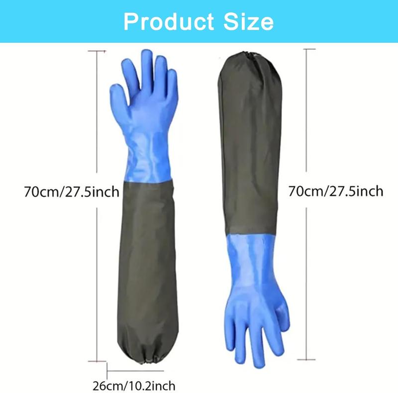 Extra Long Rubber Gloves Elbow Length Dishwashing Cleaning Heavy Duty Pool Pond Long  Gloves for Kitchen Cleaning,Pvc Reusable,27.5 Inches, 2 Pair