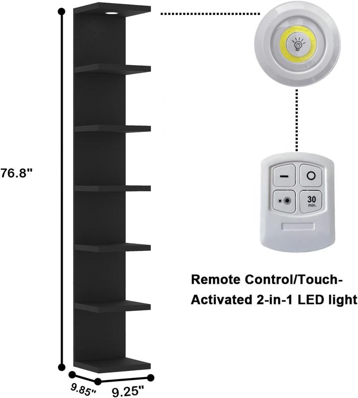 Versatile 7 Tier Wall Shelf Unit,Black Lack Wall Shelf,Display Floating Shelf with LED Remote Control Light