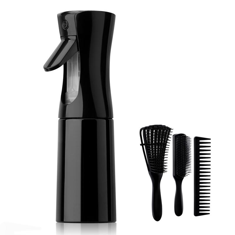 Spray Bottle for Hair with 3PC Combs (200ml) Continuous Empty Ultra Fine Plastic Water Mist Sprayer – For Hairstyling, Cleaning, Salons, Plants, Essential Oil Scents & More - Black