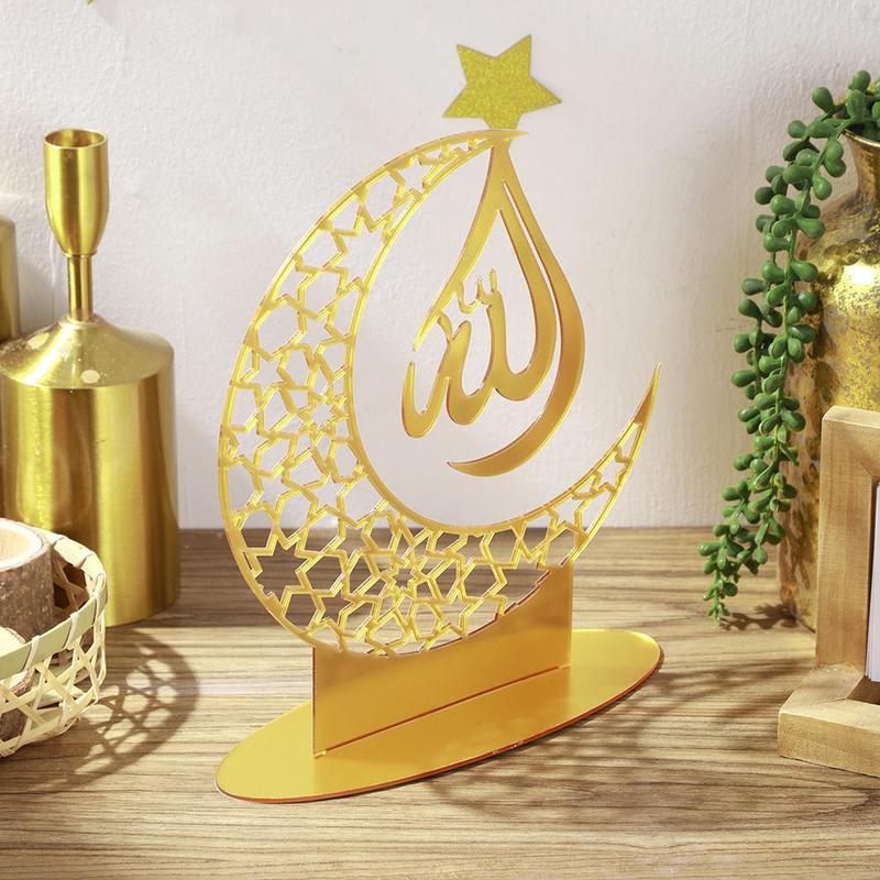 Ramadan Moon Design Desktop Ornament, 1 Count Spring Hollow out Acrylic Decoration, Ramadan Decorations, Home Decor for Living Room Bedroom Office