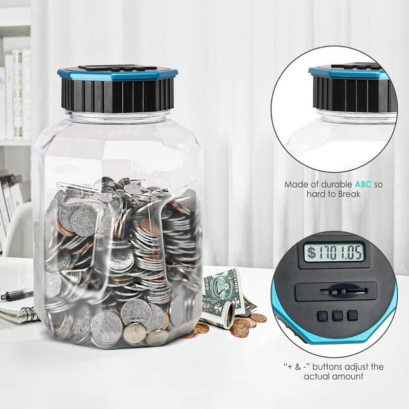 X-Large Piggy Bank for Adults, Digital Coin Counting Bank with LCD Counter, 2.4L Capacity, Coin Counter Bank Money Counting Jar with Total Amount Displayed (Blue, X-Large)