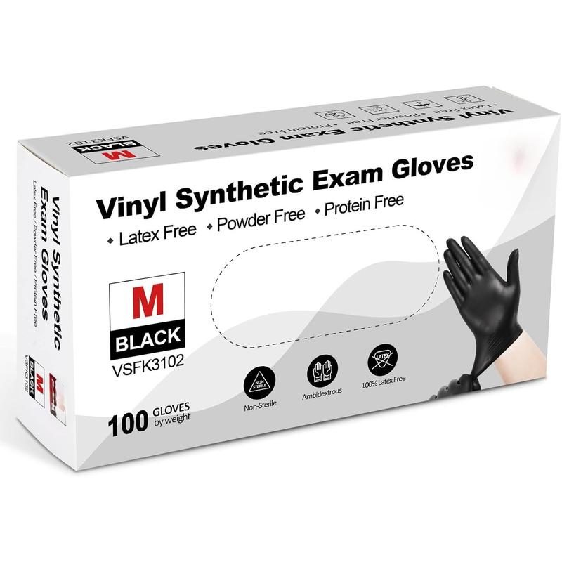 Black Vinyl Exam Gloves, 4 mil, Disposable Latex-Free Plastic Gloves for Medical, Cooking & Cleaning, 100-ct Box Household Kitchen Rubber