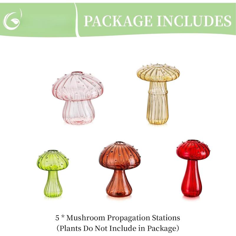 Mushroom Glass Planter, Set of 5 Colored  Propagation Station, Mini Terrarium for ,  Small Glass Vase , Cute Hydroponic Indoor Planters Gifts for Women Room Decor